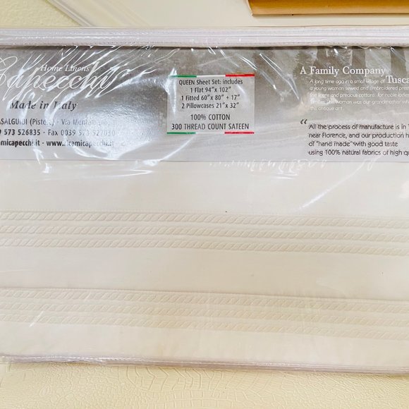 CAPECCHI Luxury ITALY QUEEN Flat Fitted Pillow Sheet Set WHITE Cotton Embroidery - Picture 2 of 6